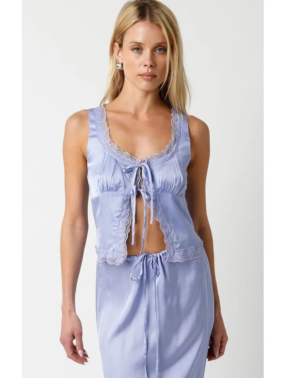 Olivaceous Women's Lace-Trim Satin Tank & Skirt in Lavender SET